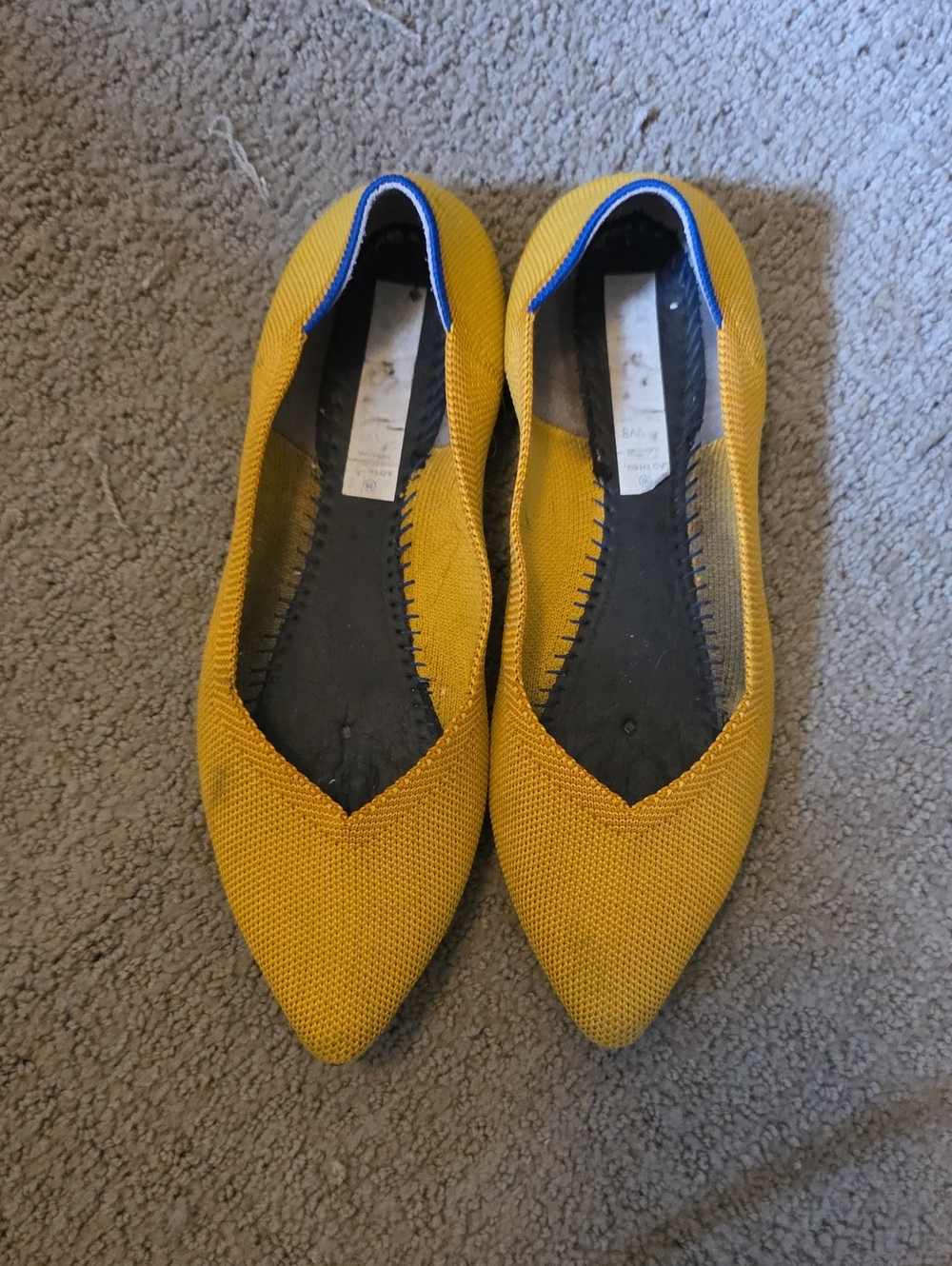 Rothy’s The Point Marigold Yellow Gold Knit Pointed Toe Flats Women's Size 8